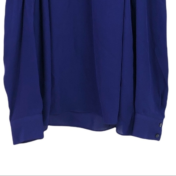 Artelier, Nicole Miller - Silk, Cold Shoulder Button Down, NAVY BLUE - Picture 6 of 7